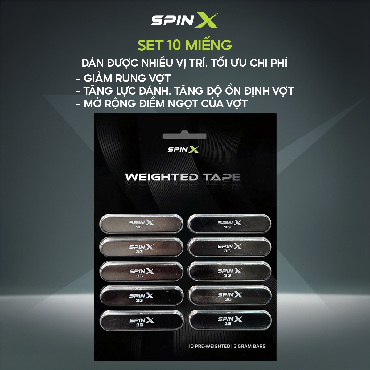 10 Miếng Chì Dán Nặng Đầu Pickleball SPINX Chính Hãng – Tối Ưu Sức Mạnh & Kiểm Soát Cú Đánh - Dán Siêu Dính